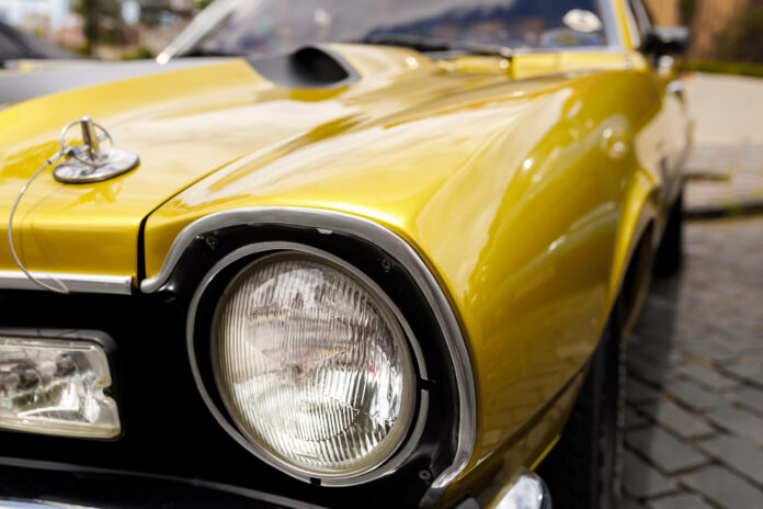 shiny yellow car paint