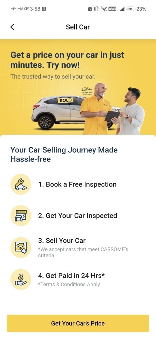 Selling your used car on CARSOME's app
