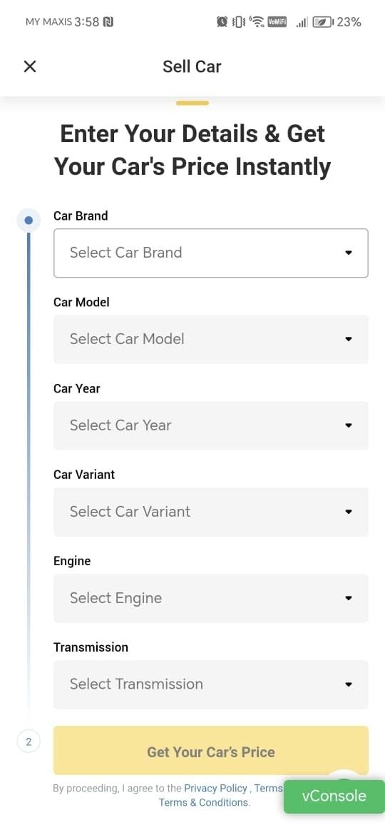 Selling your used car on CARSOME's app