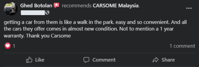 Customer Testimonial on Facebook