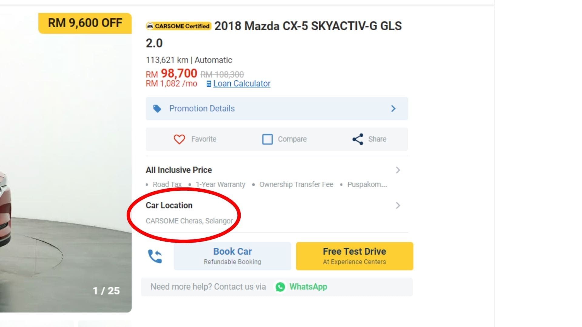 Buying used cars on CARSOME, car location. 