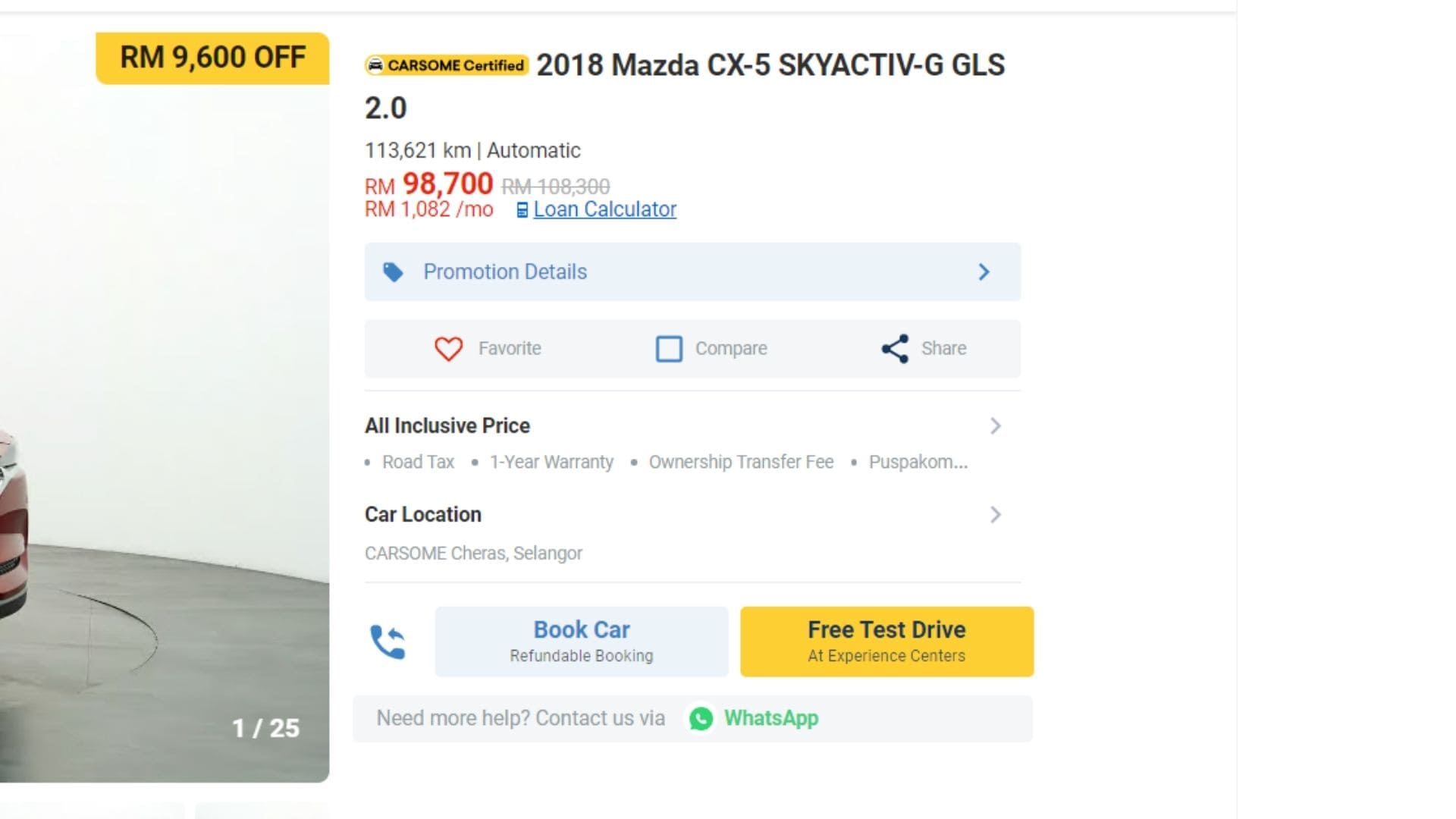 Buying used car son CARSOME, listing details 