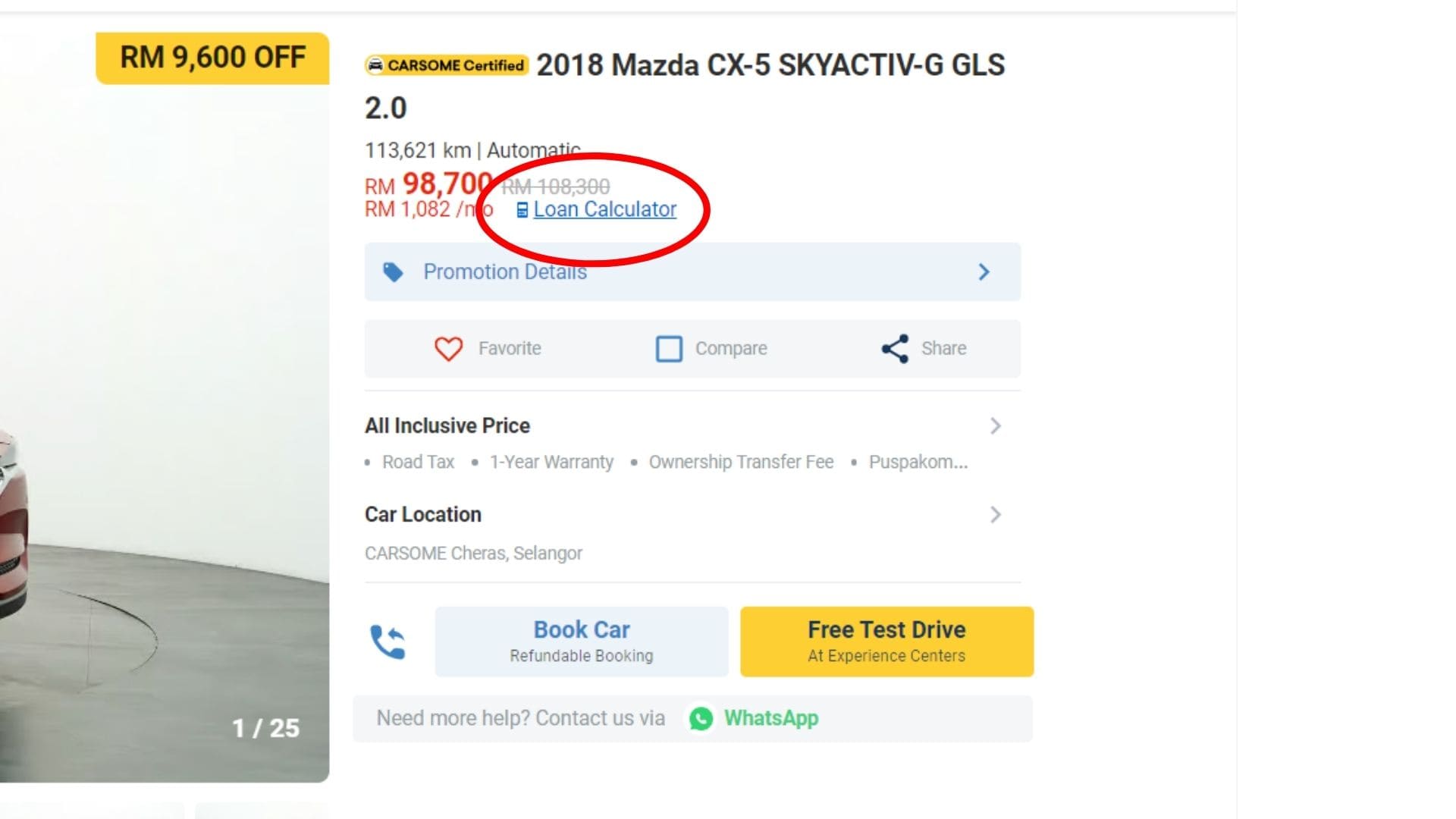 Buying used cars on CARSOME, loan calculator