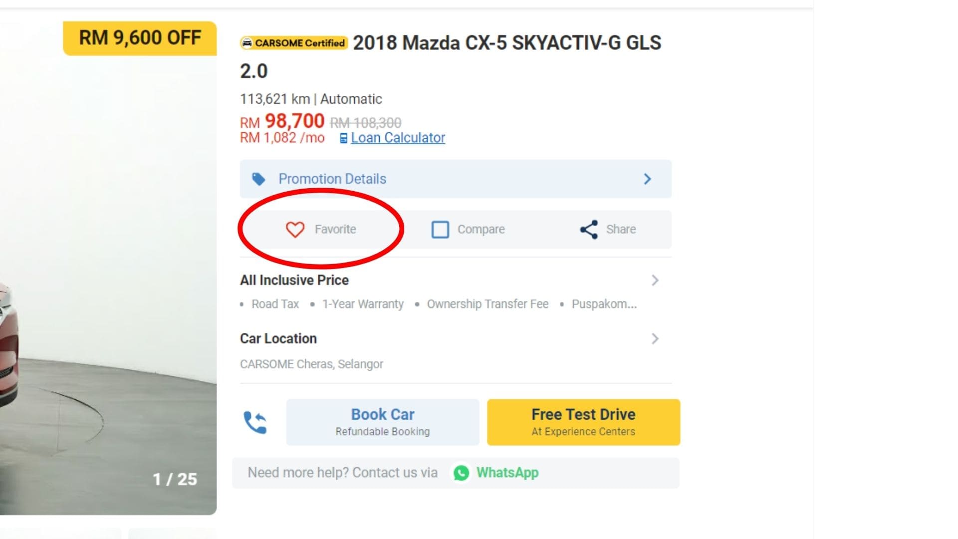 Buying used cars on CARSOME, favorites