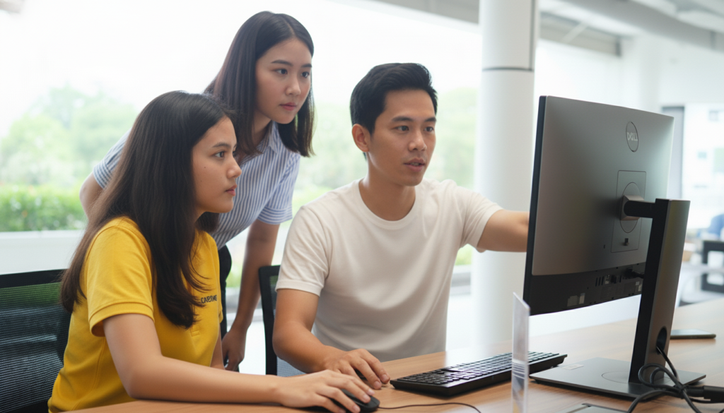 Kakitangan CARSOME menunjukkan kereta kepada pelanggan di dalam bilik pameran semasa CARSOME Juru Autofair pada 21 – 23 November