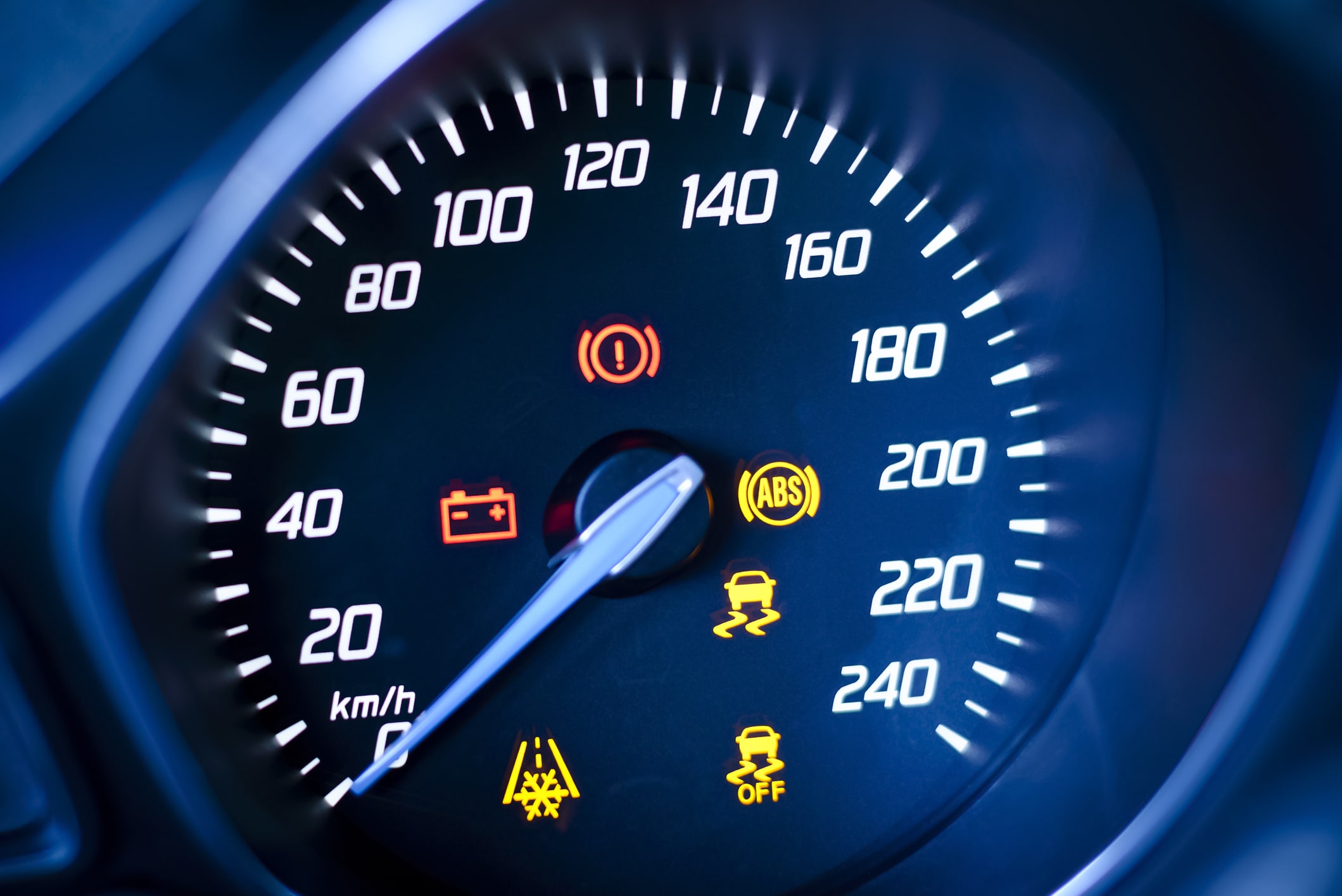 Car Speedometer with warning light on