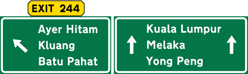 susunan lokasi pada papan tanda jalan raya